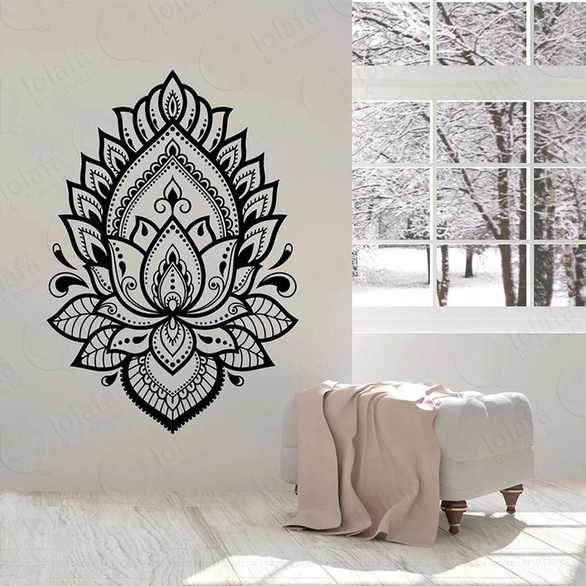 Mandala Flor de Lótus para Cultivar as Boas Ações Adesivo de Parede Decorativo para Casa, Quarto, Sala e Vidro Mod:310