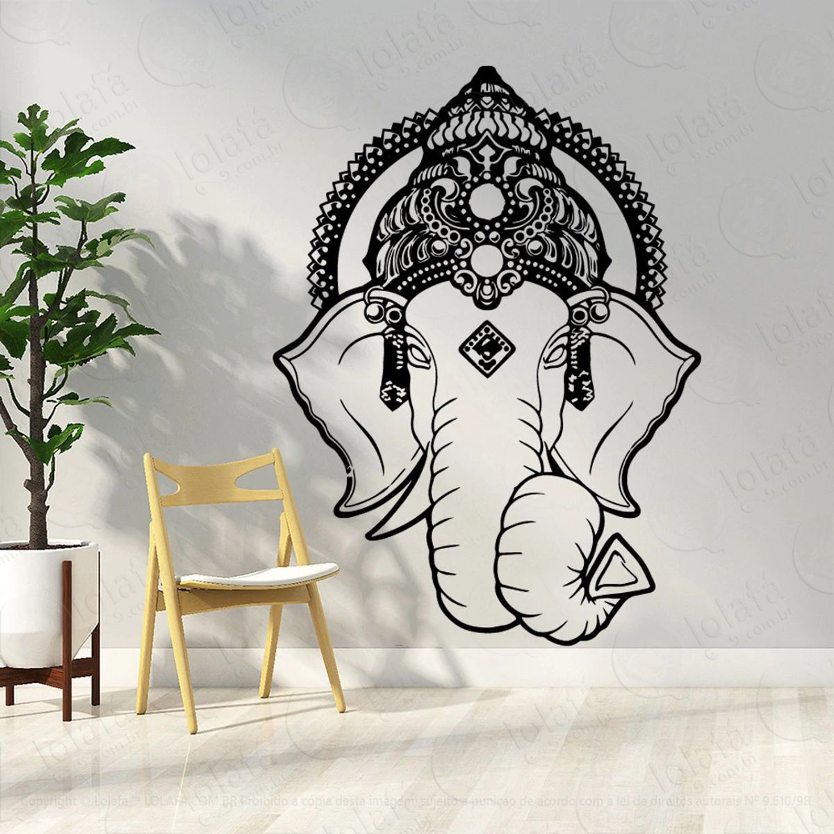 Mandala Ganesha para Alcançar a Fortuna Adesivo de Parede Decorativo para Casa, Quarto, Sala e Vidro Mod:378