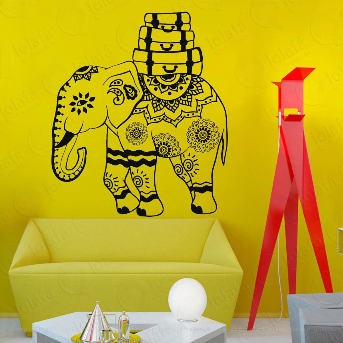 Mandala Elefante da Prosperidade Adesivo de Parede Decorativo para Casa, Quarto, Sala e Vidro Mod:380