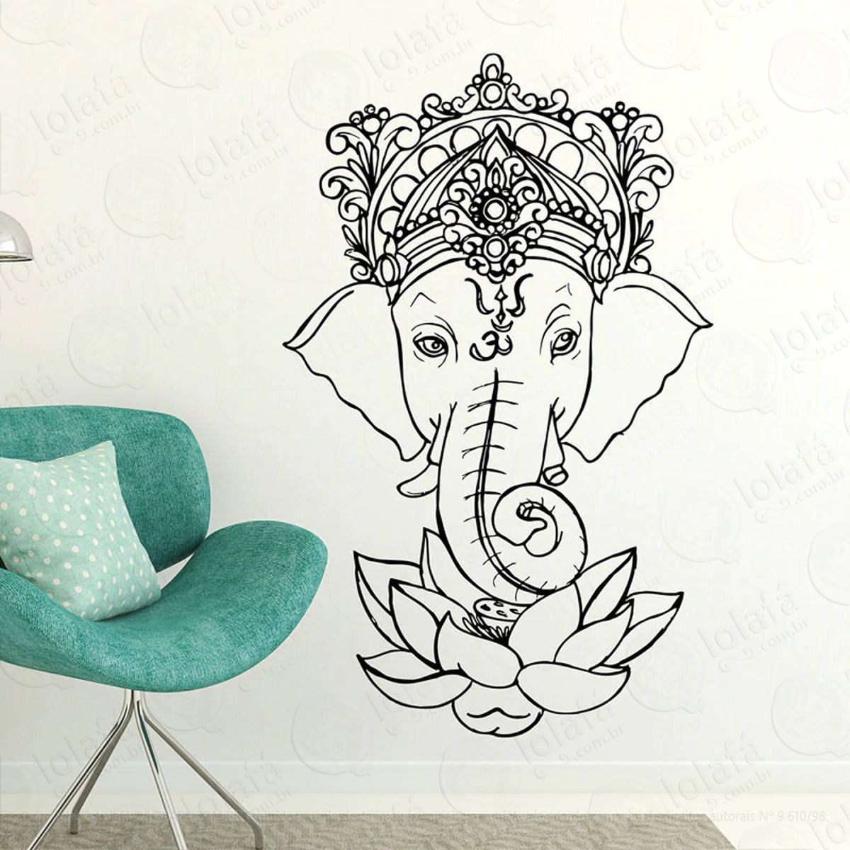 Mandala Ganesha para Semear a Sabedoria Adesivo de Parede Decorativo para Casa, Quarto, Sala e Vidro Mod:381