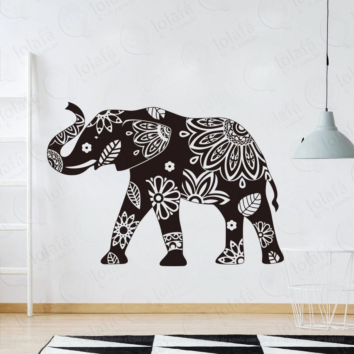 Mandala Elefante da Prosperidade e Amor Adesivo de Parede Decorativo para Casa, Quarto, Sala e Vidro Mod:382