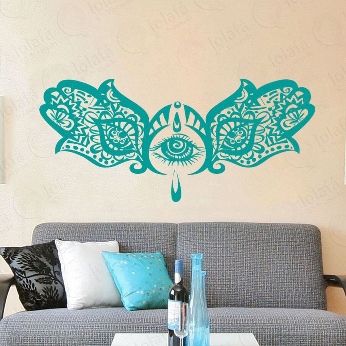 Mandala Mão de Hamsá para Proteção Adesivo de Parede Decorativo para Casa, Quarto, Sala e Vidro Mod:387