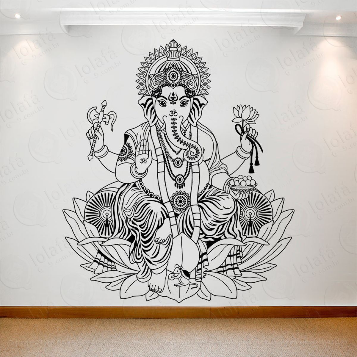Mandala Lord Ganesha para Atrair Sabedoria e Fortuna Adesivo de Parede Decorativo para Casa, Quarto, Sala e Vidro Mod:389