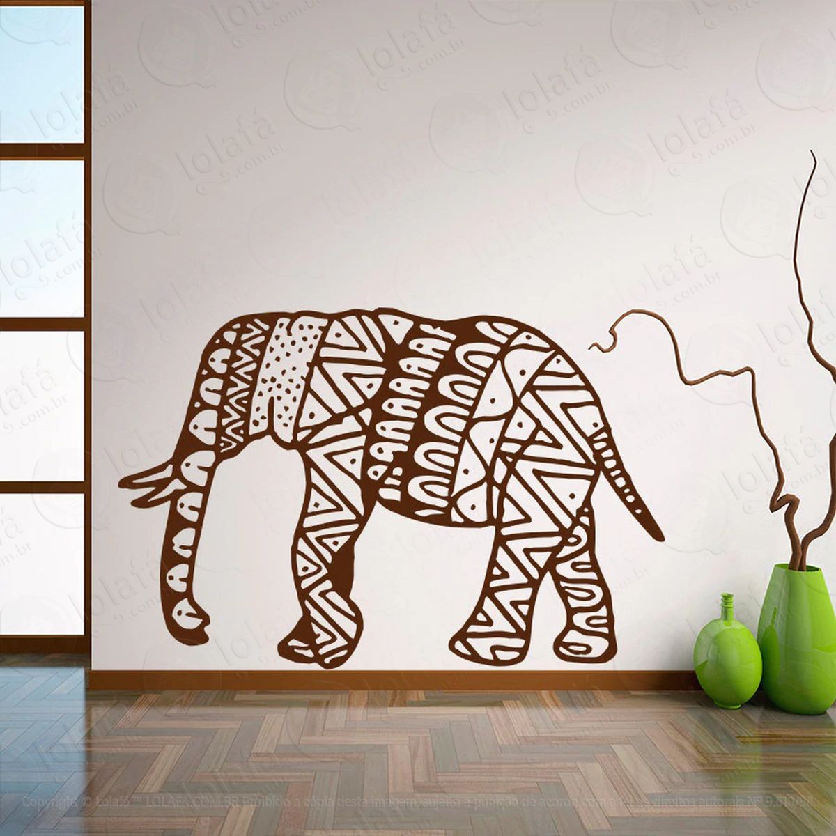 Mandala Elefante para Atrair Dinheiro Adesivo de Parede Decorativo para Casa, Quarto, Sala e Vidro Mod:398