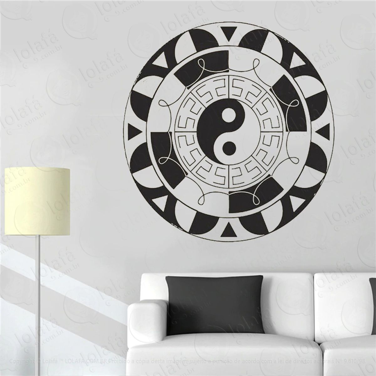 Mandala Yin Yang para Equilibrar as Energias Adesivo de Parede Decorativo para Casa, Quarto, Sala e Vidro Mod:399