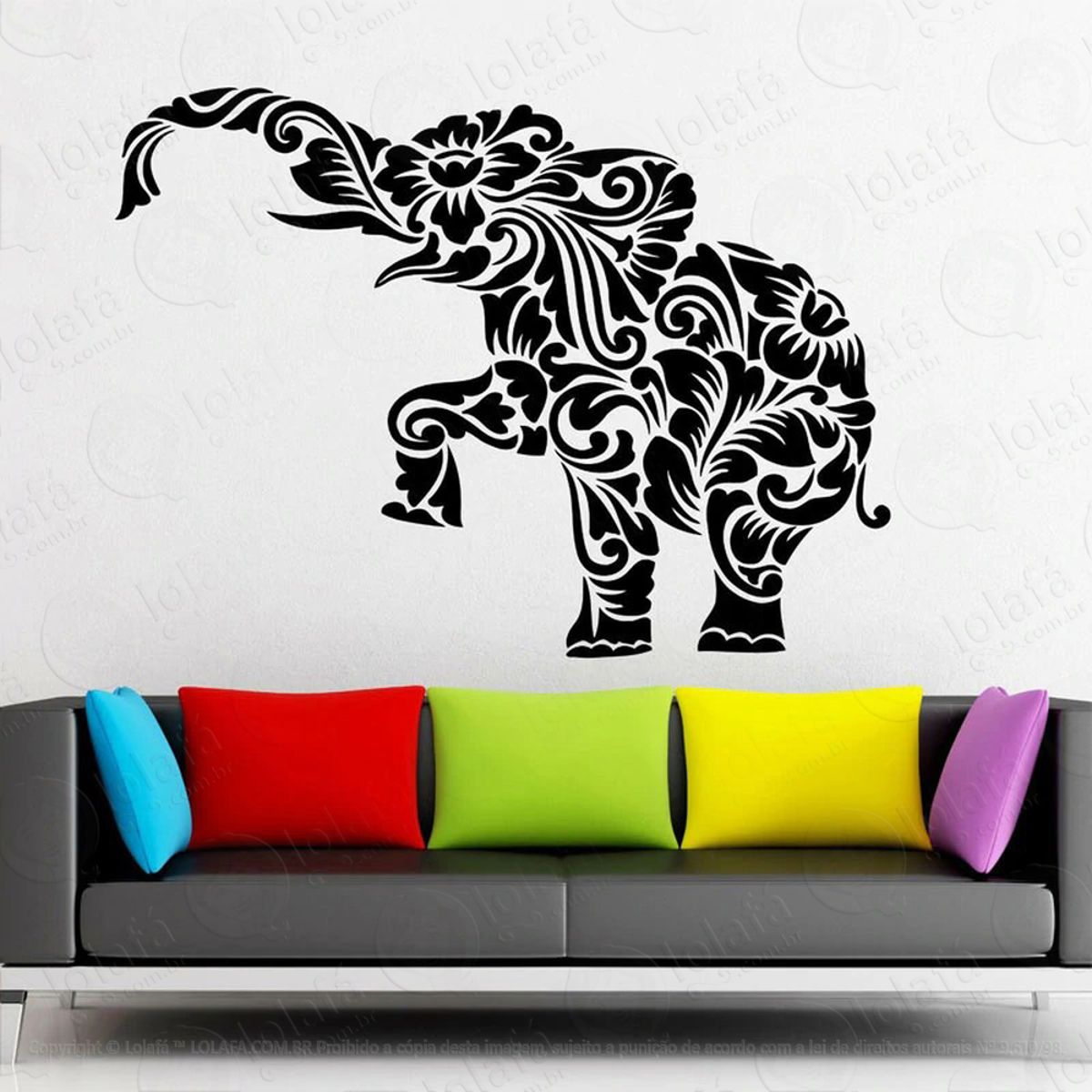 Mandala Elefante para Cultivar a Paz Adesivo de Parede Decorativo para Casa, Quarto, Sala e Vidro Mod:405