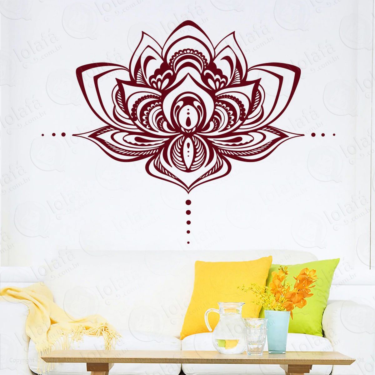 Mandala Flor de Lótus para Cultivar o Conhecimento Infinito Adesivo de Parede Decorativo para Casa, Quarto, Sala e Vidro Mod:407