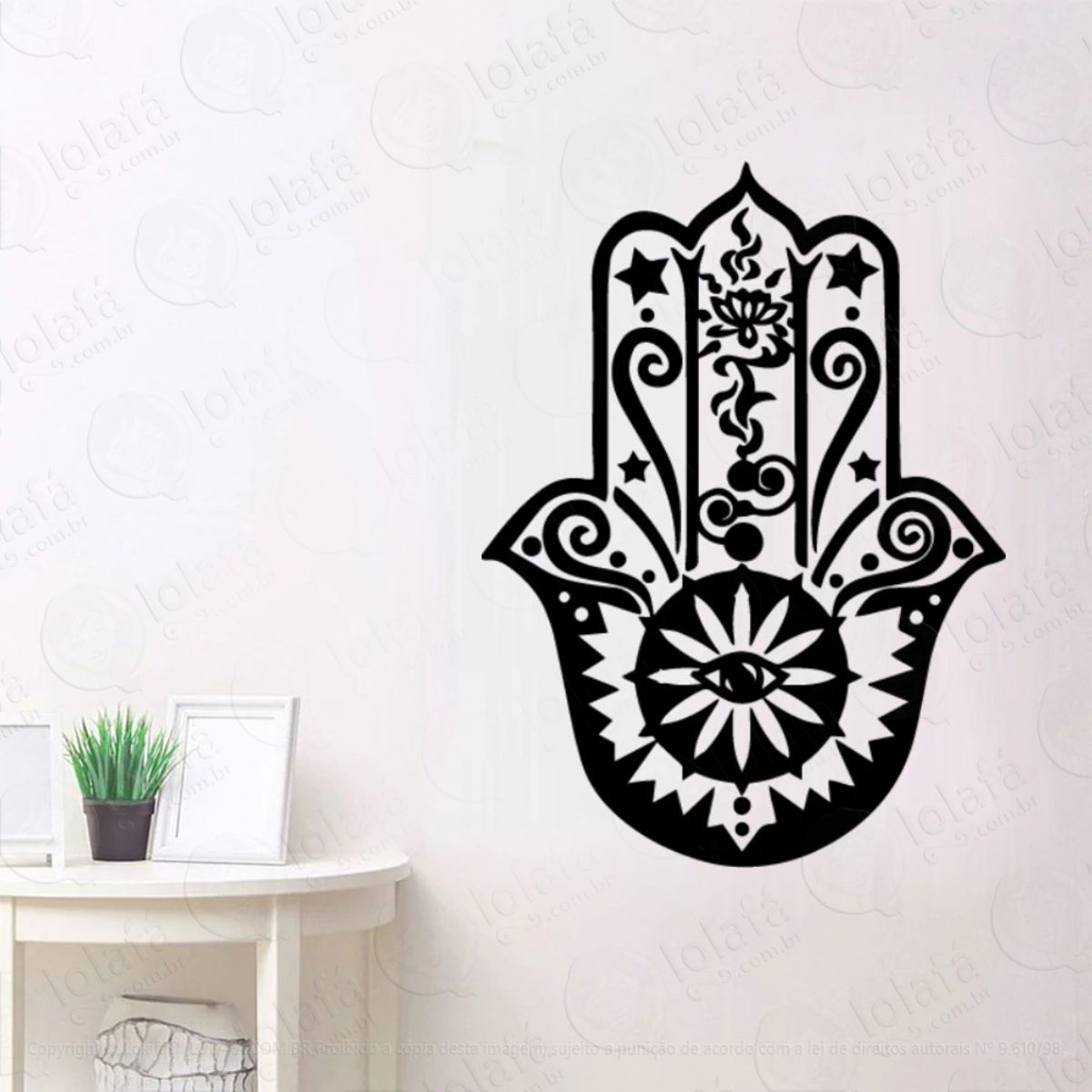 Mandala Mão de Hamsá para Proteção Adesivo de Parede Decorativo para Casa, Quarto, Sala e Vidro Mod:415