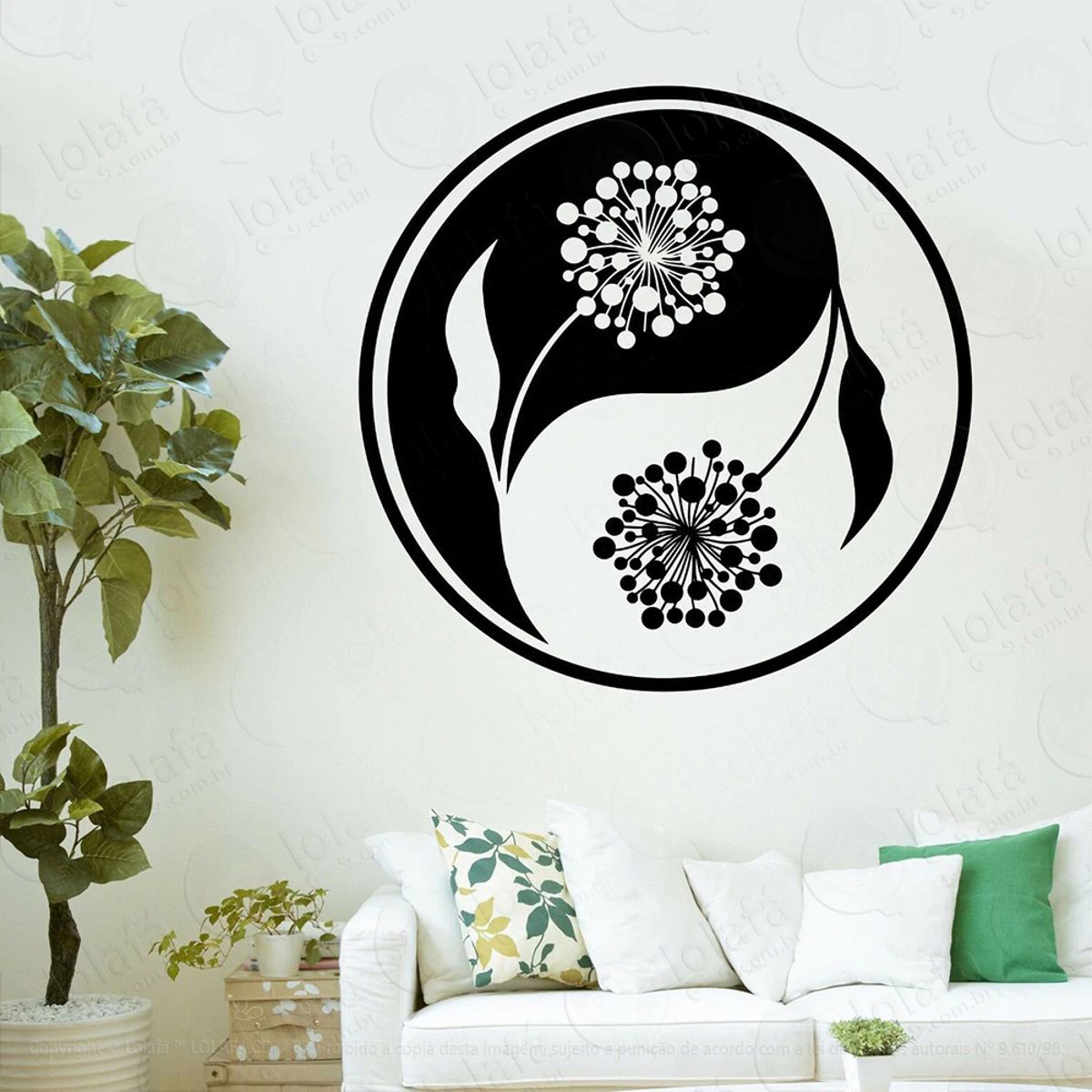 Mandala Yin Yang para Equilibrar as Energias Adesivo de Parede Decorativo para Casa, Quarto, Sala e Vidro Mod:416