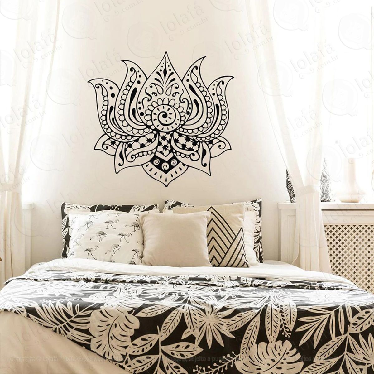 Mandala Flor de Lótus para Cultivar Bons Sonhos Adesivo de Parede Decorativo para Casa, Quarto, Sala e Vidro Mod:417