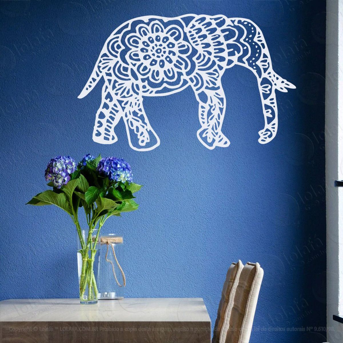 Mandala Elefante Seja Força Adesivo de Parede Decorativo para Casa, Quarto, Sala e Vidro Mod:426