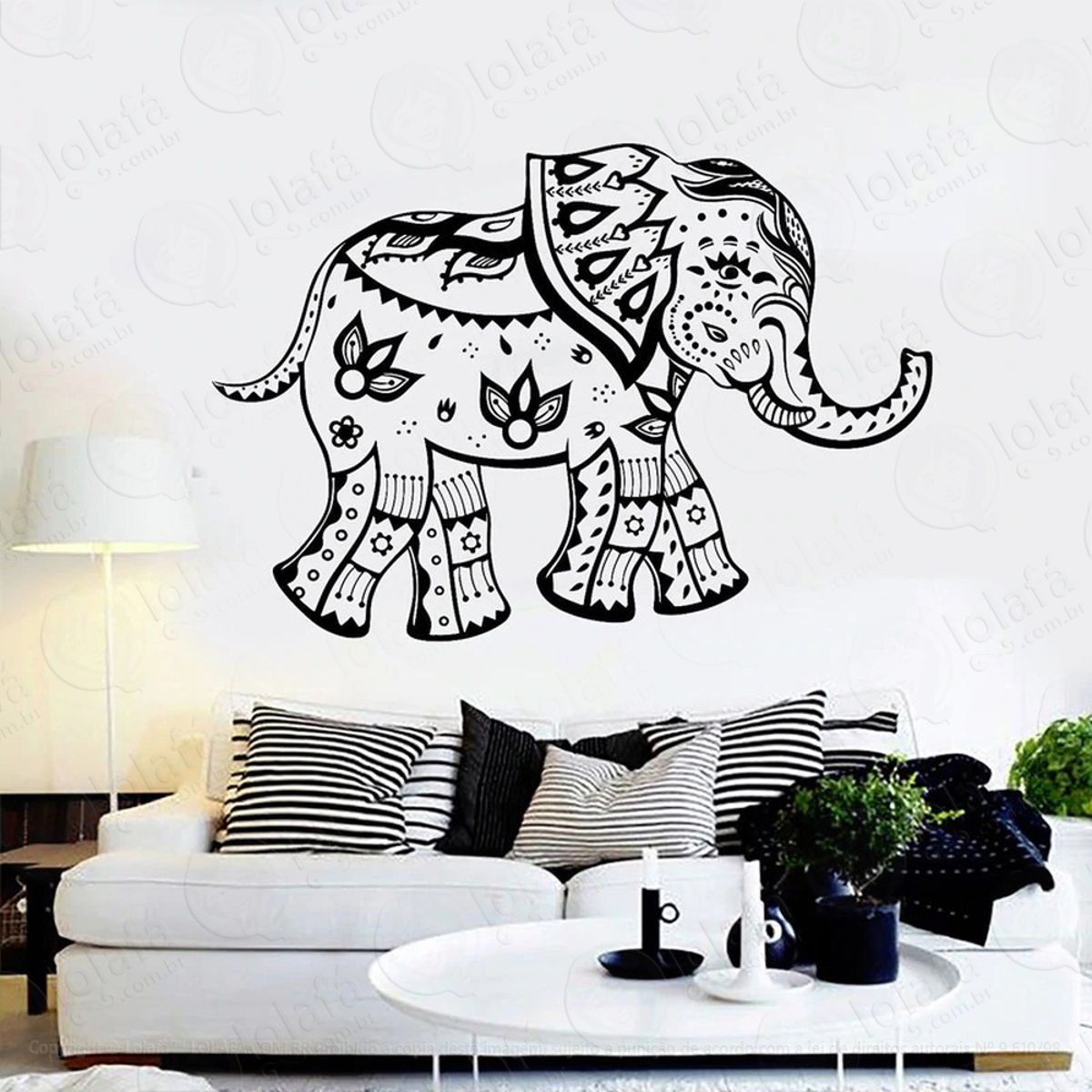 Mandala Elefante para Cultivar a LongeVidade Adesivo de Parede Decorativo para Casa, Quarto, Sala e Vidro Mod:427