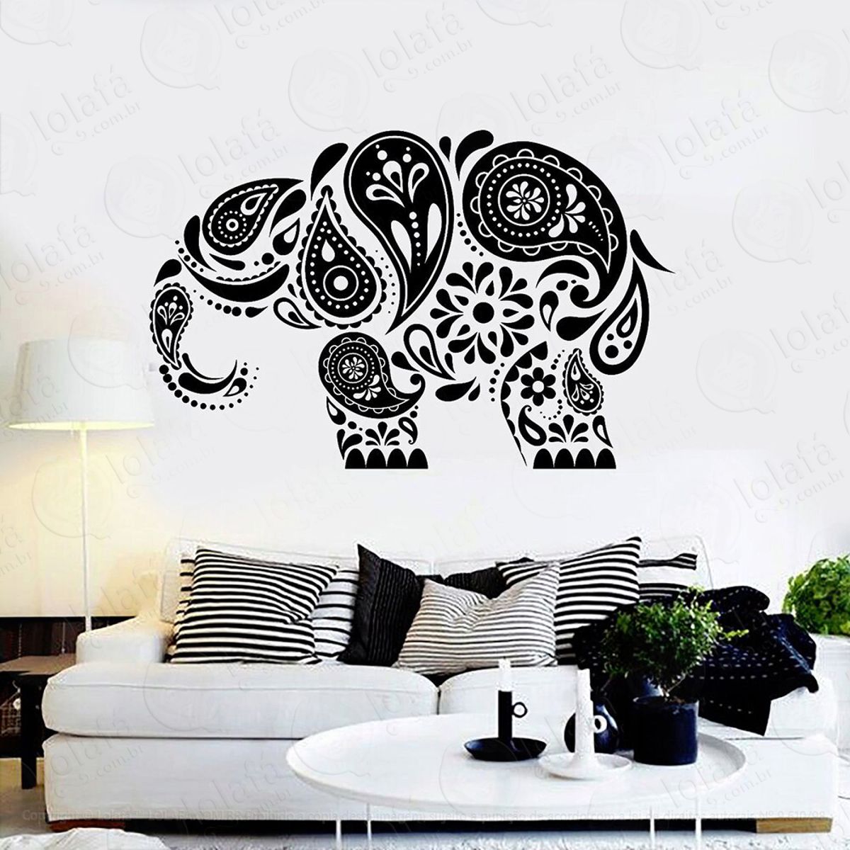Mandala Elefante para Atrair Dinheiro Adesivo de Parede Decorativo para Casa, Quarto, Sala e Vidro Mod:438