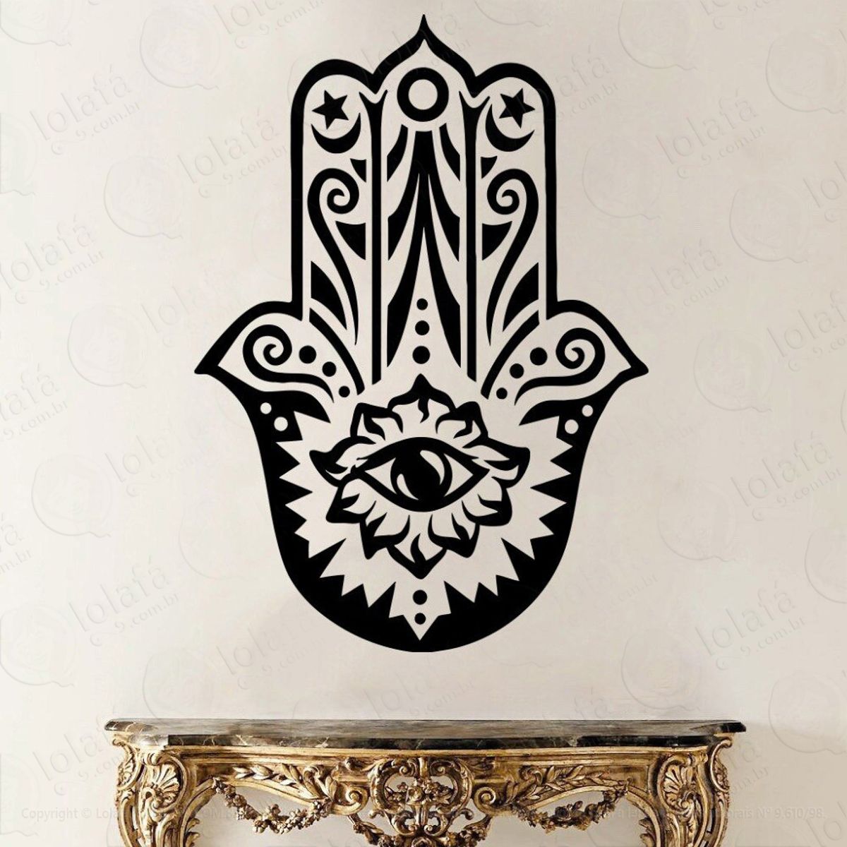 Mandala Mão de Hamsá para Proteção Adesivo de Parede Decorativo para Casa, Quarto, Sala e Vidro Mod:457