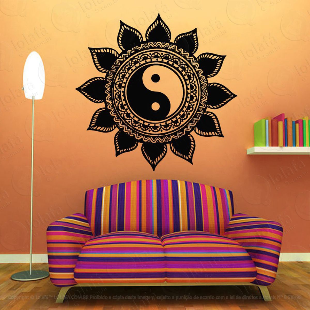 Mandala Yin Yang para Equilibrar as Energias Adesivo de Parede Decorativo para Casa, Quarto, Sala e Vidro Mod:460