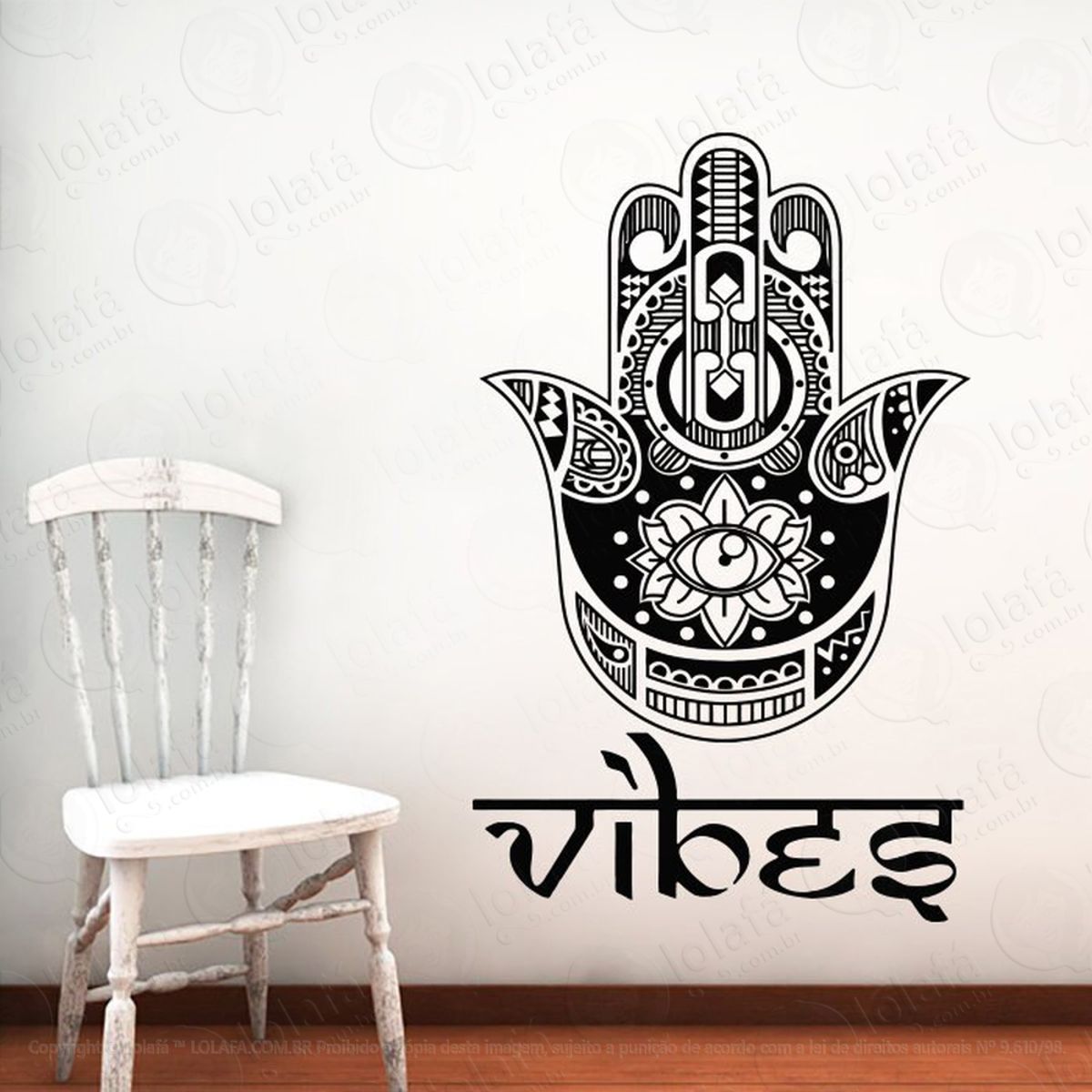 Mandala Mão de Hamsá para Proteção e Boas Vibrações Adesivo de Parede Decorativo para Casa, Quarto, Sala e Vidro Mod:476