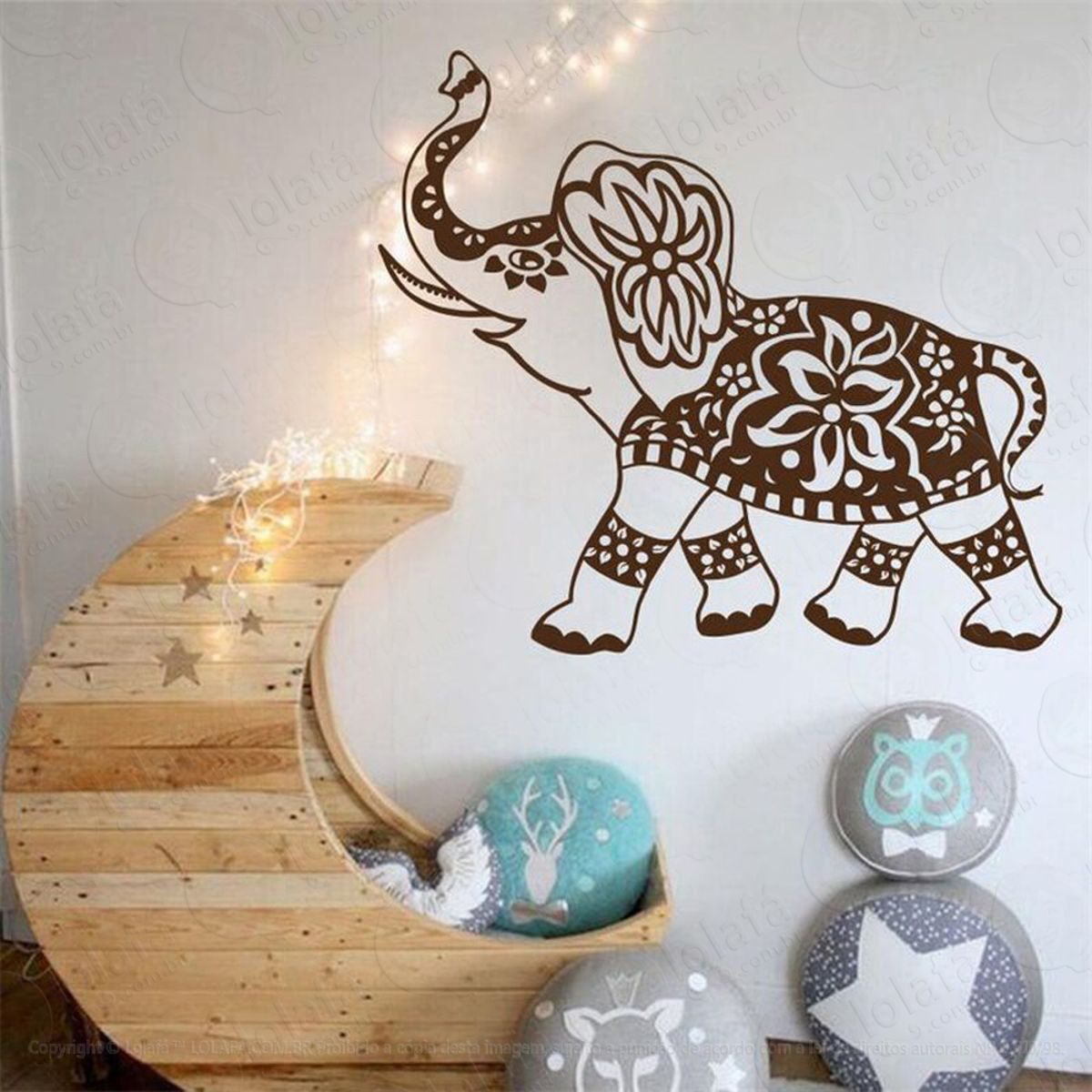 Mandala Elefante para Atrair Dinheiro e Prosperidade Adesivo de Parede Decorativo para Casa, Quarto, Sala e Vidro Mod:498