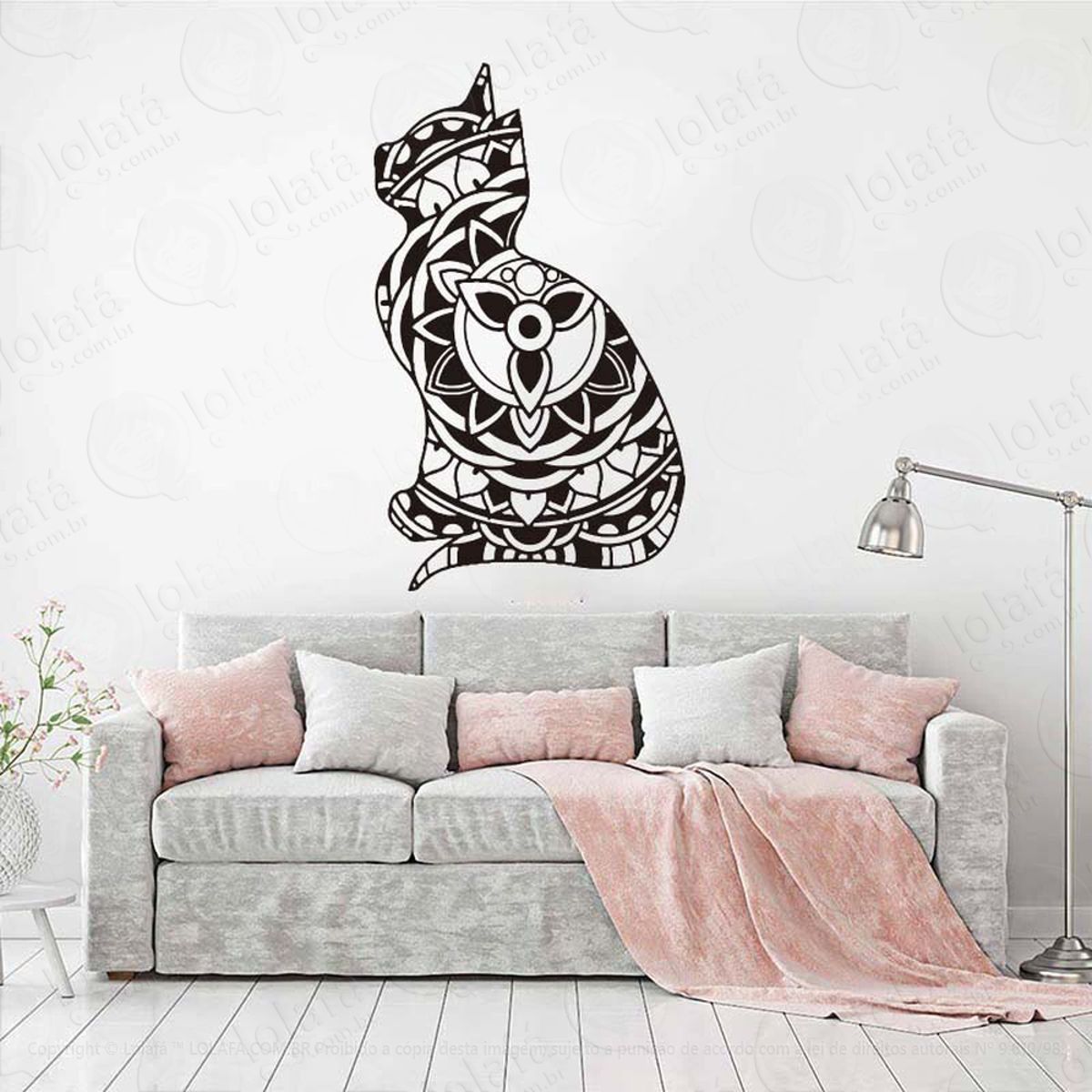 Mandala Gato para Alcançar a Independência Adesivo de Parede Decorativo para Casa, Quarto, Sala e Vidro Mod:504