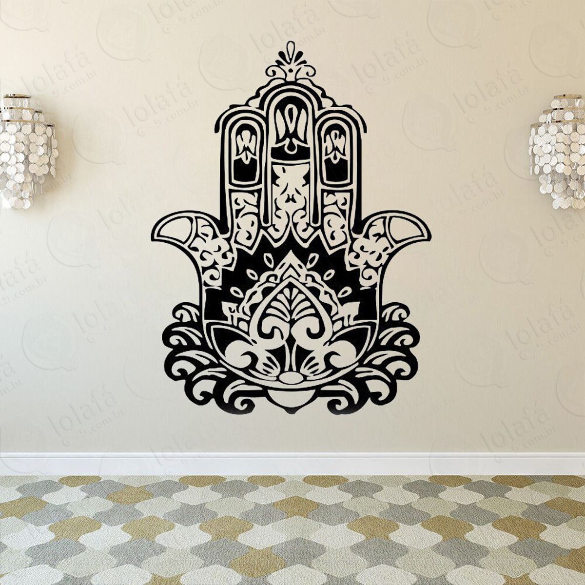 Mandala Mão de Hamsá para Proteção Adesivo de Parede Decorativo para Casa, Quarto, Sala e Vidro Mod:510