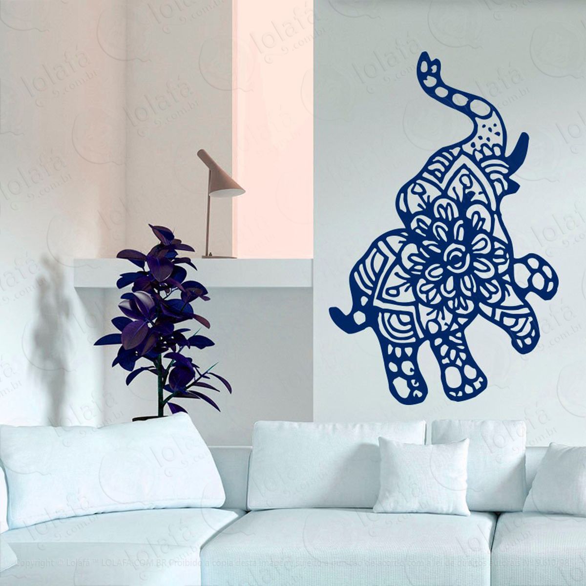 Mandala Elefante para Cultivar a Riqueza e Prosperidade Adesivo de Parede Decorativo para Casa, Quarto, Sala e Vidro Mod:517
