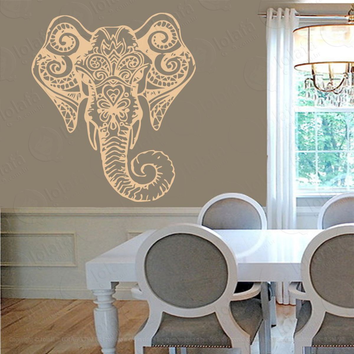Mandala Elefante para Cultivar a Riqueza e Prosperidade Adesivo de Parede Decorativo para Casa, Quarto, Sala e Vidro Mod:527