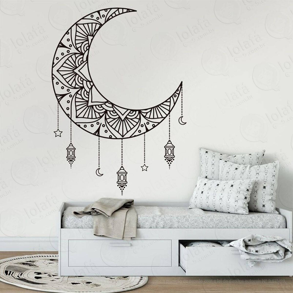 Mandala Lua para Atrair Bons Sonhos Adesivo de Parede Decorativo para Casa, Quarto, Sala e Vidro Mod:544