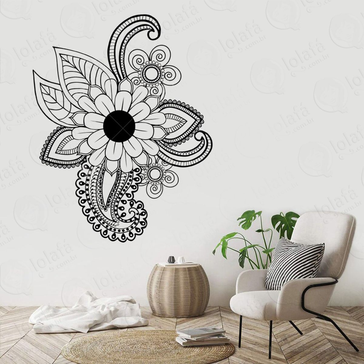 Mandala Floral para Cultivar a Alegria Adesivo de Parede Decorativo para Casa, Quarto, Sala e Vidro Mod:556