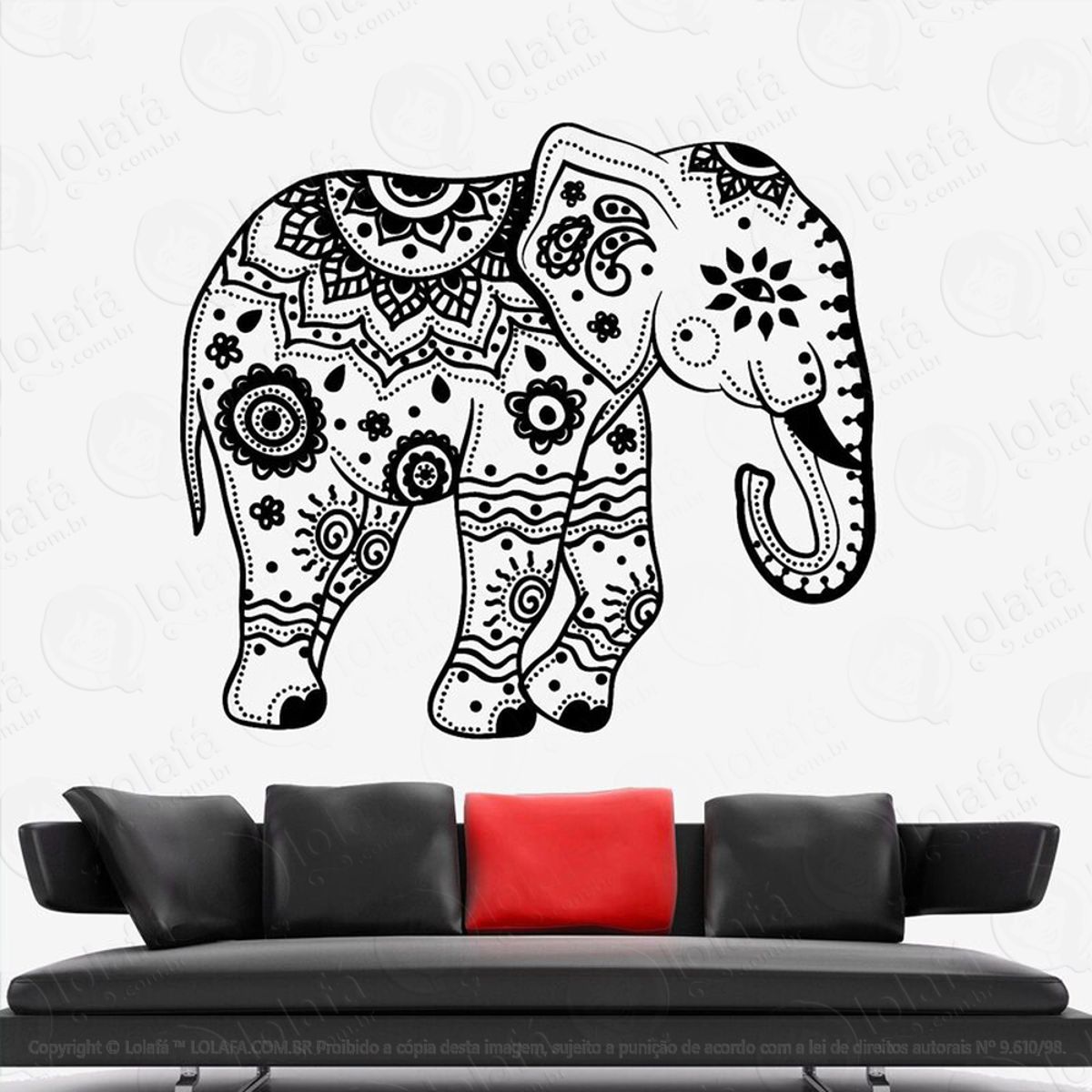 Mandala Elefante para Cultivar a LongeVidade Adesivo de Parede Decorativo para Casa, Quarto, Sala e Vidro Mod:563