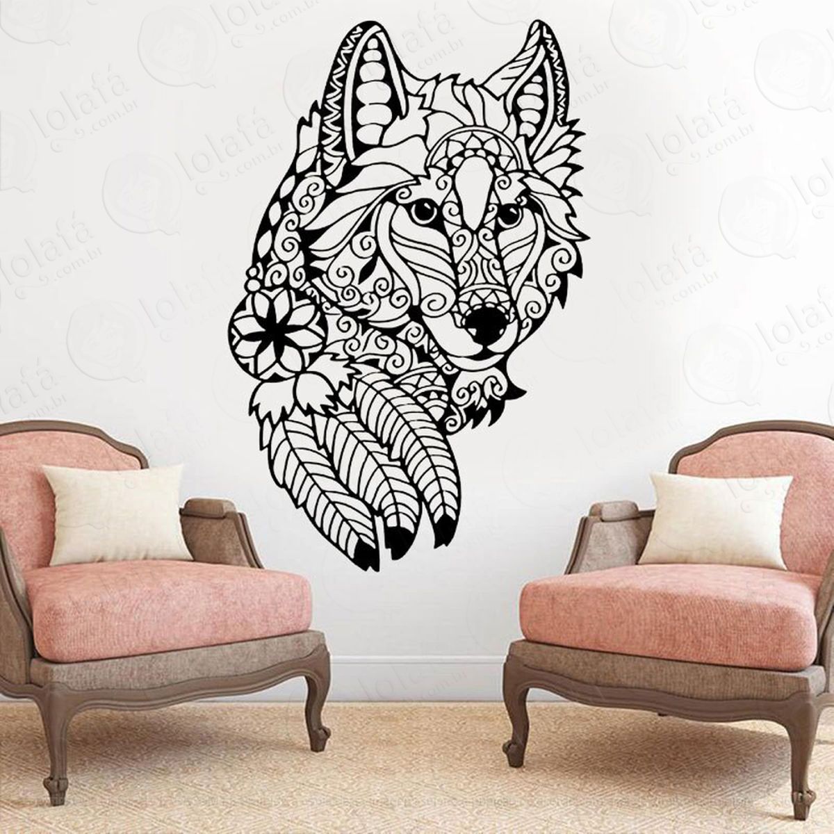 Mandala Lobo para Cultivar o Intelecto Adesivo de Parede Decorativo para Casa, Quarto, Sala e Vidro Mod:580