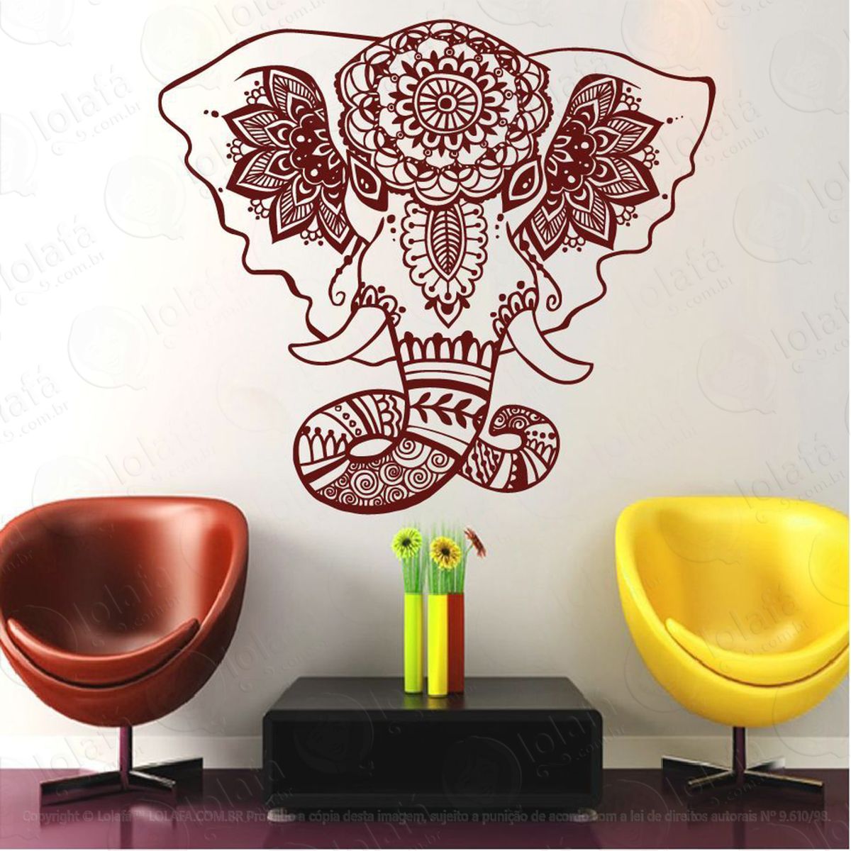 Mandala Elefante para Cultivar a Paz Adesivo de Parede Decorativo para Casa, Quarto, Sala e Vidro Mod:586