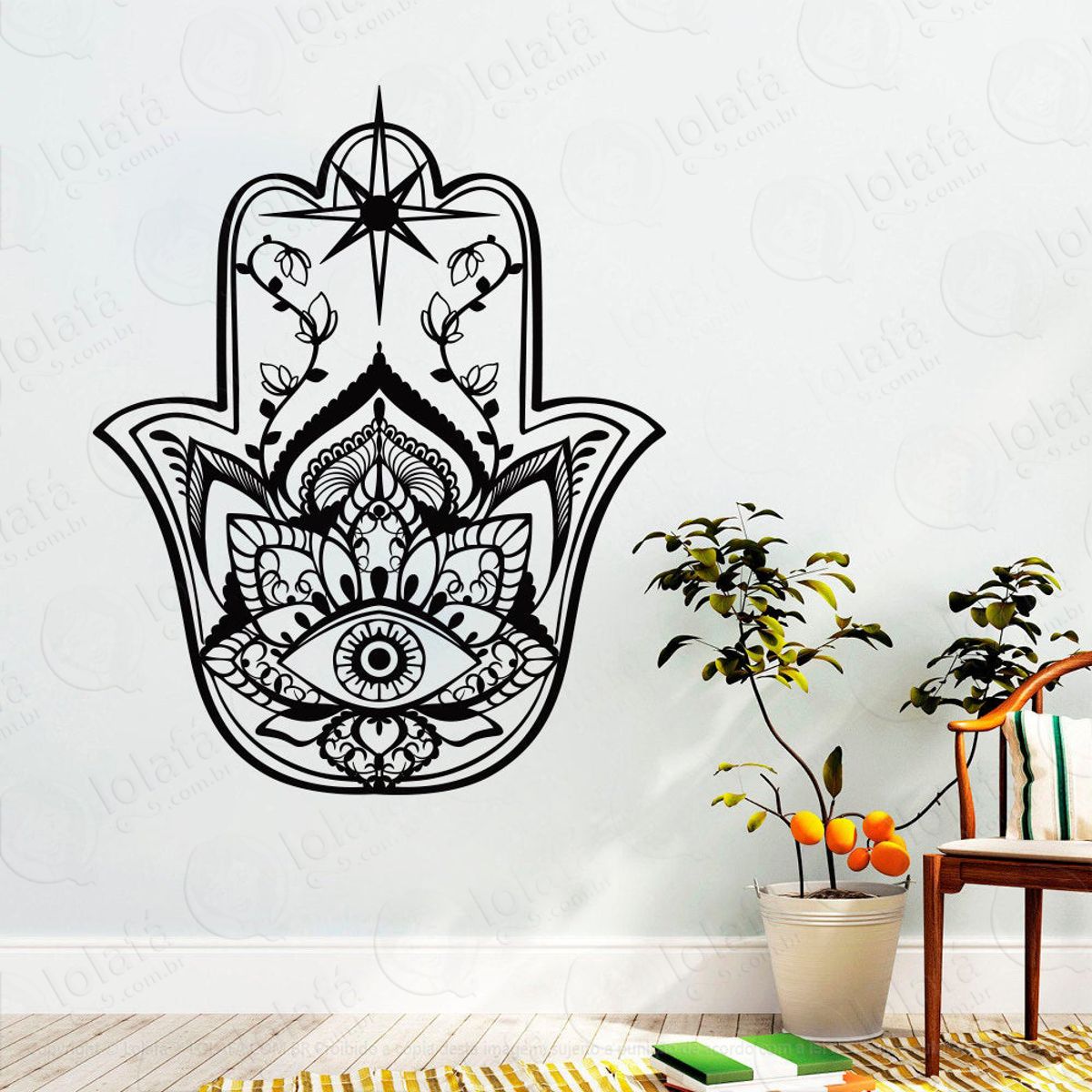 Mandala Mão de Hamsá para Proteção Adesivo de Parede Decorativo para Casa, Quarto, Sala e Vidro Mod:631