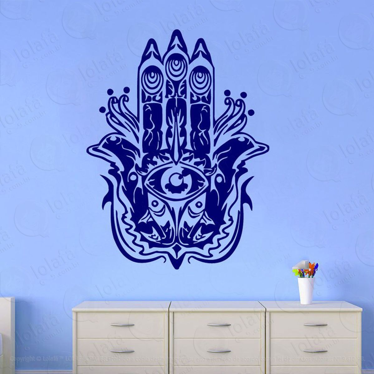 Mandala Mão de Hamsá para Proteção Adesivo de Parede Decorativo para Casa, Quarto, Sala e Vidro Mod:644