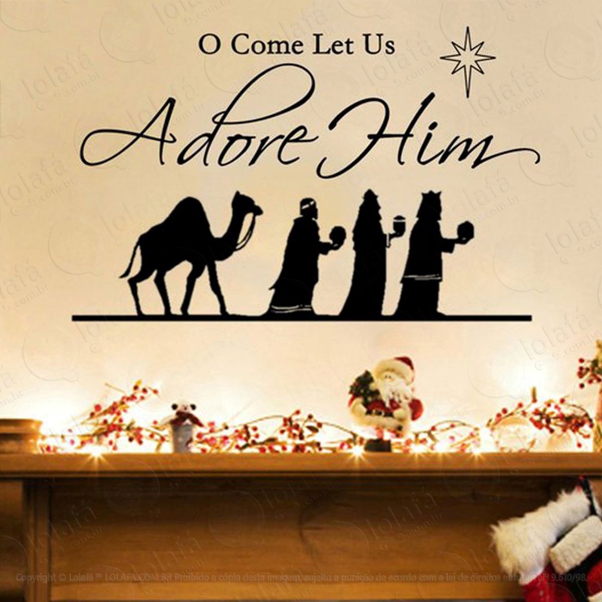 Adorando O Salvador Adesivo de Natal para Vitrine, Parede, Porta de Vidro - Decoração Natalina Mod:9