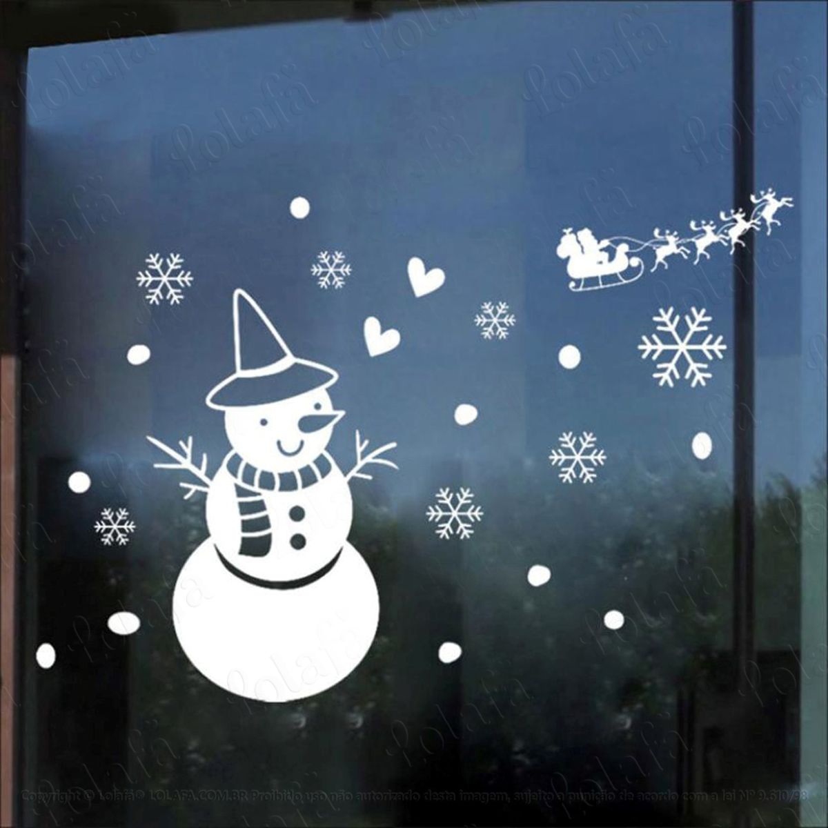 Boneco De Neve Adesivo de Natal para Vitrine, Parede, Porta de Vidro - Decoração Natalina Mod:53