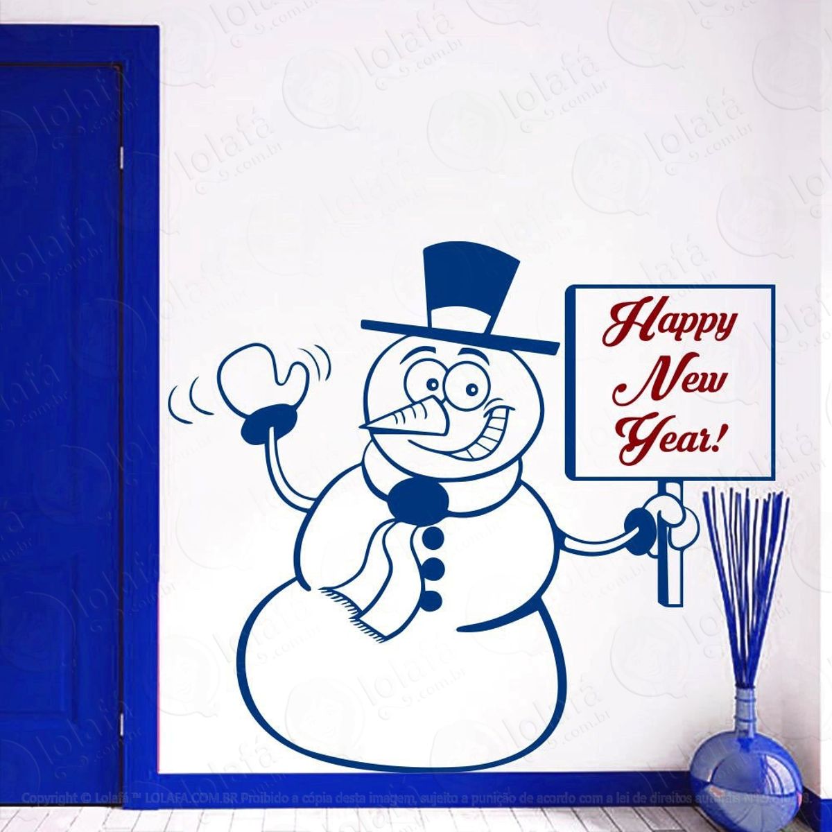 Boneco De Neve Adesivo de Natal para Vitrine, Parede, Porta de Vidro - Decoração Natalina Mod:54