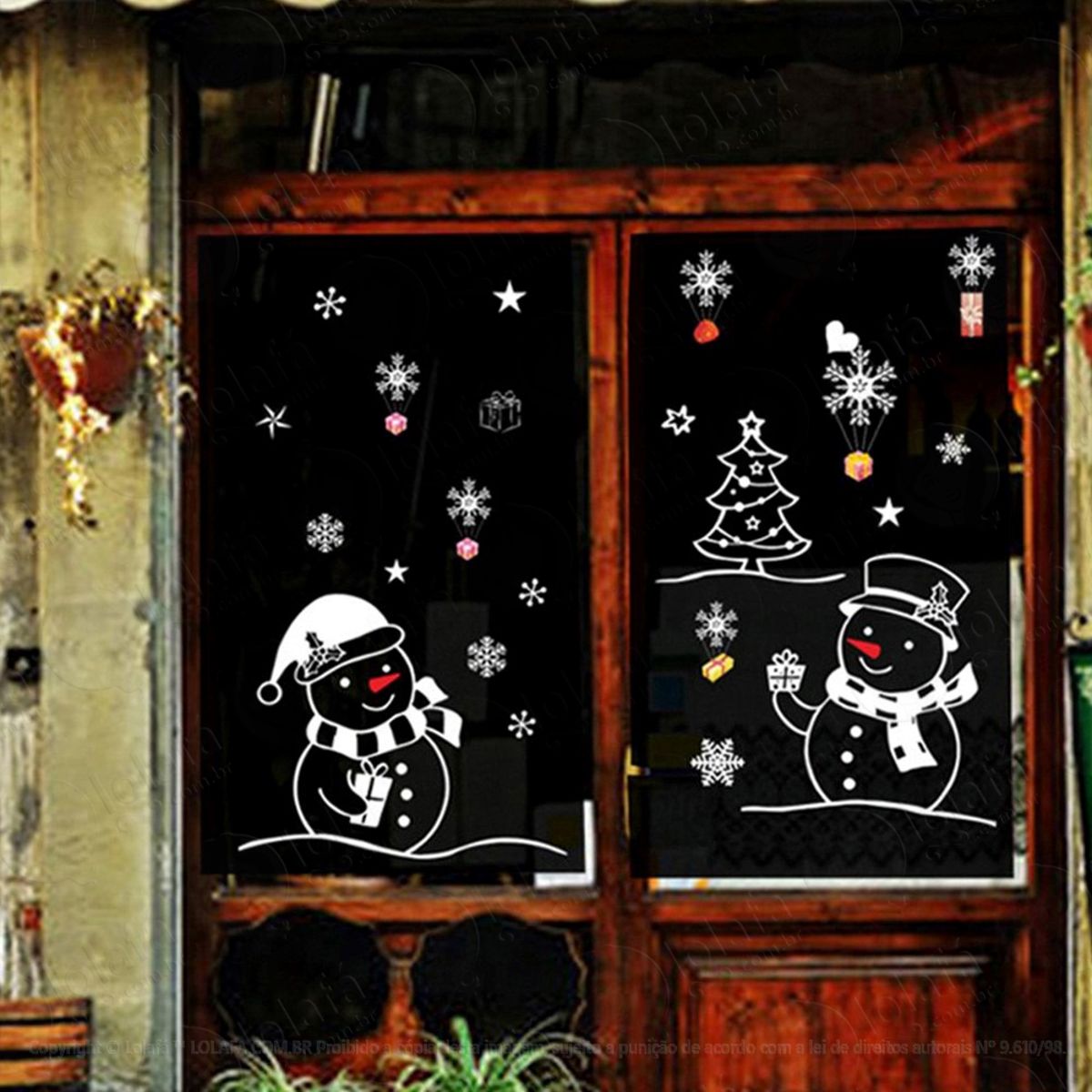 Bonecos De Neve Adesivo de Natal para Vitrine, Parede, Porta de Vidro - Decoração Natalina Mod:60