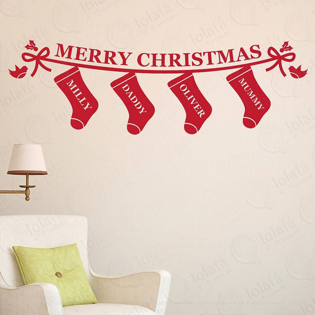 Botinhas Família Adesivo de Natal para Vitrine, Parede, Porta de Vidro - Decoração Natalina Mod:64