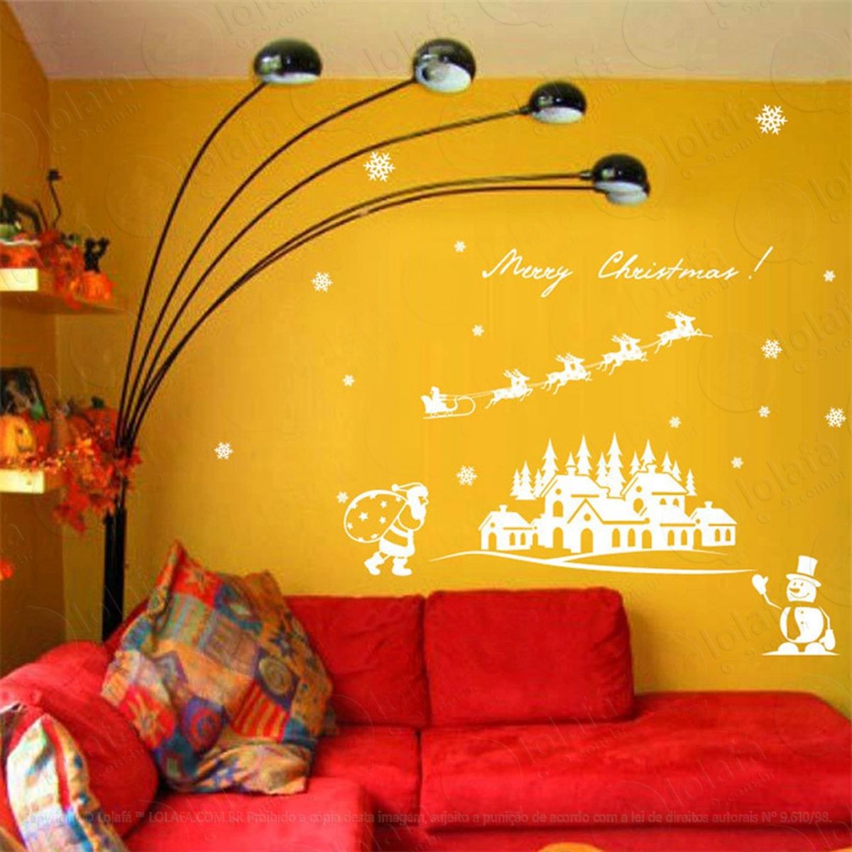 Cidade Com Noel Adesivo de Natal para Vitrine, Parede, Porta de Vidro - Decoração Natalina Mod:74