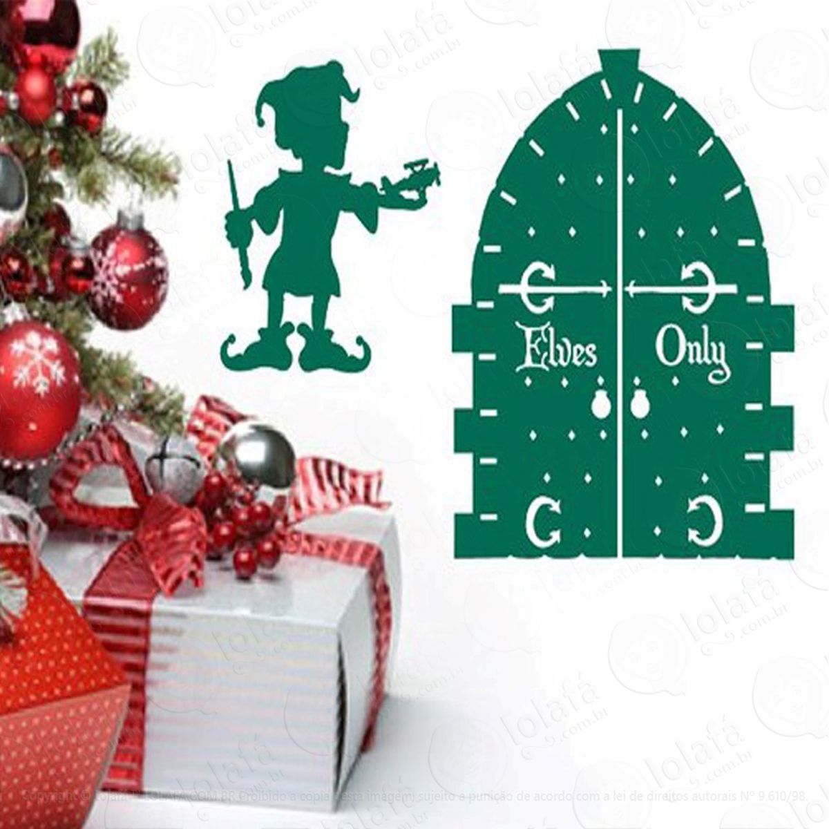 Elfo Do Noel Adesivo de Natal para Vitrine, Parede, Porta de Vidro - Decoração Natalina Mod:86
