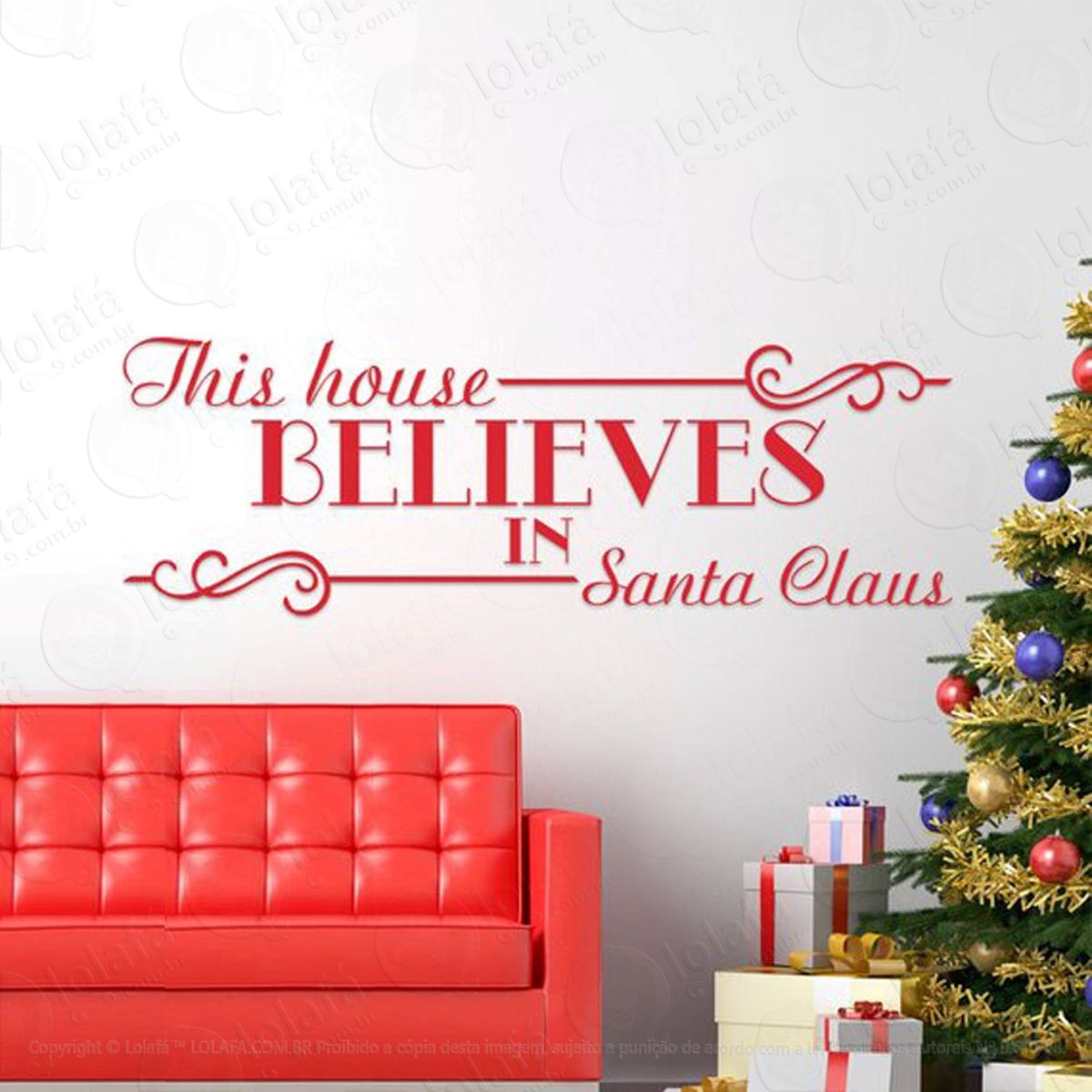 Esta Casa Acredita Em Noel Adesivo de Natal para Vitrine, Parede, Porta de Vidro - Decoração Natalina Mod:87