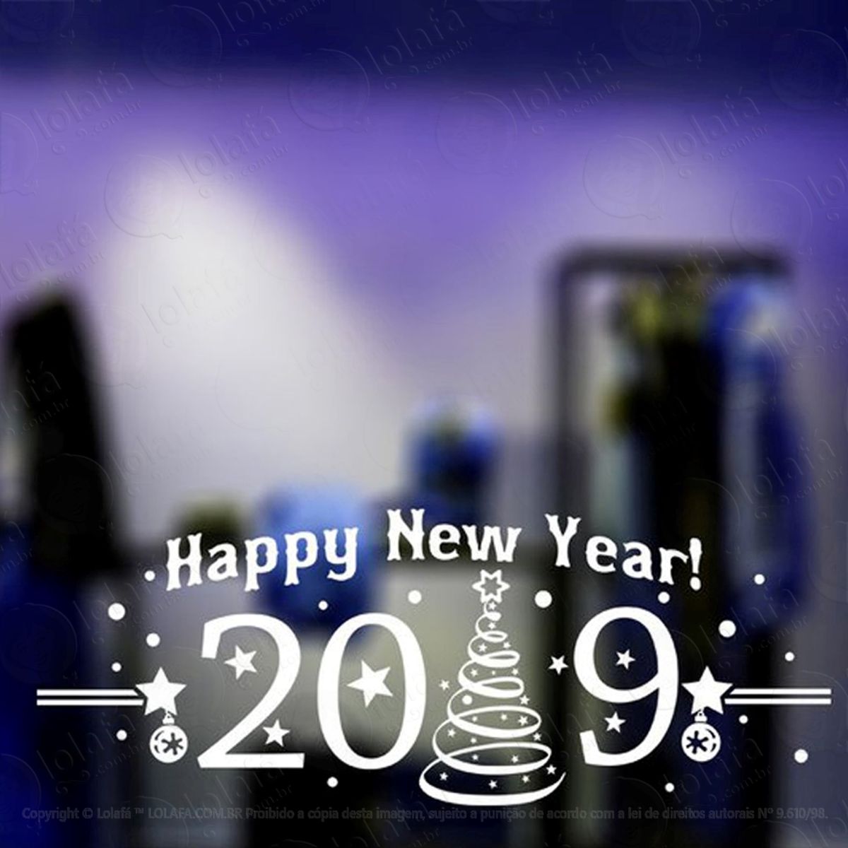 Feliz 2019 Adesivo de Natal para Vitrine, Parede, Porta de Vidro - Decoração Natalina Mod:91