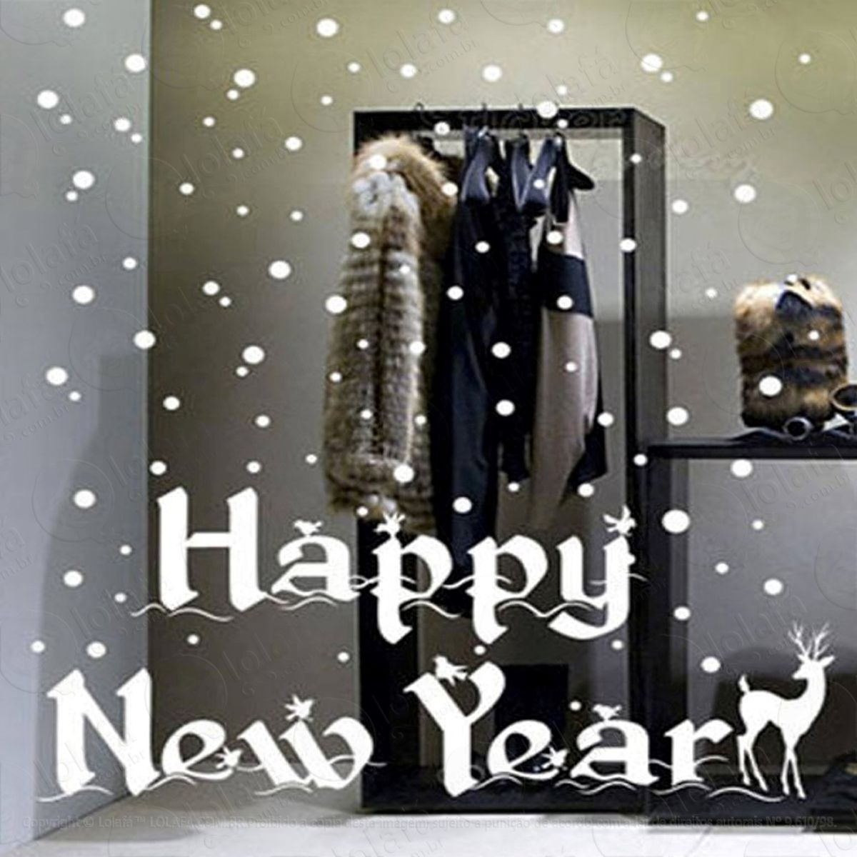 Feliz Ano Novo Adesivo de Natal para Vitrine, Parede, Porta de Vidro - Decoração Natalina Mod:92