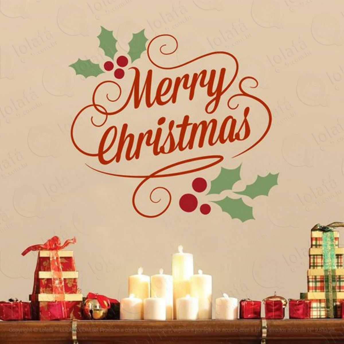 Azevinhos Adesivo de Natal para Vitrine, Parede, Porta de Vidro - Decoração Natalina Mod:96