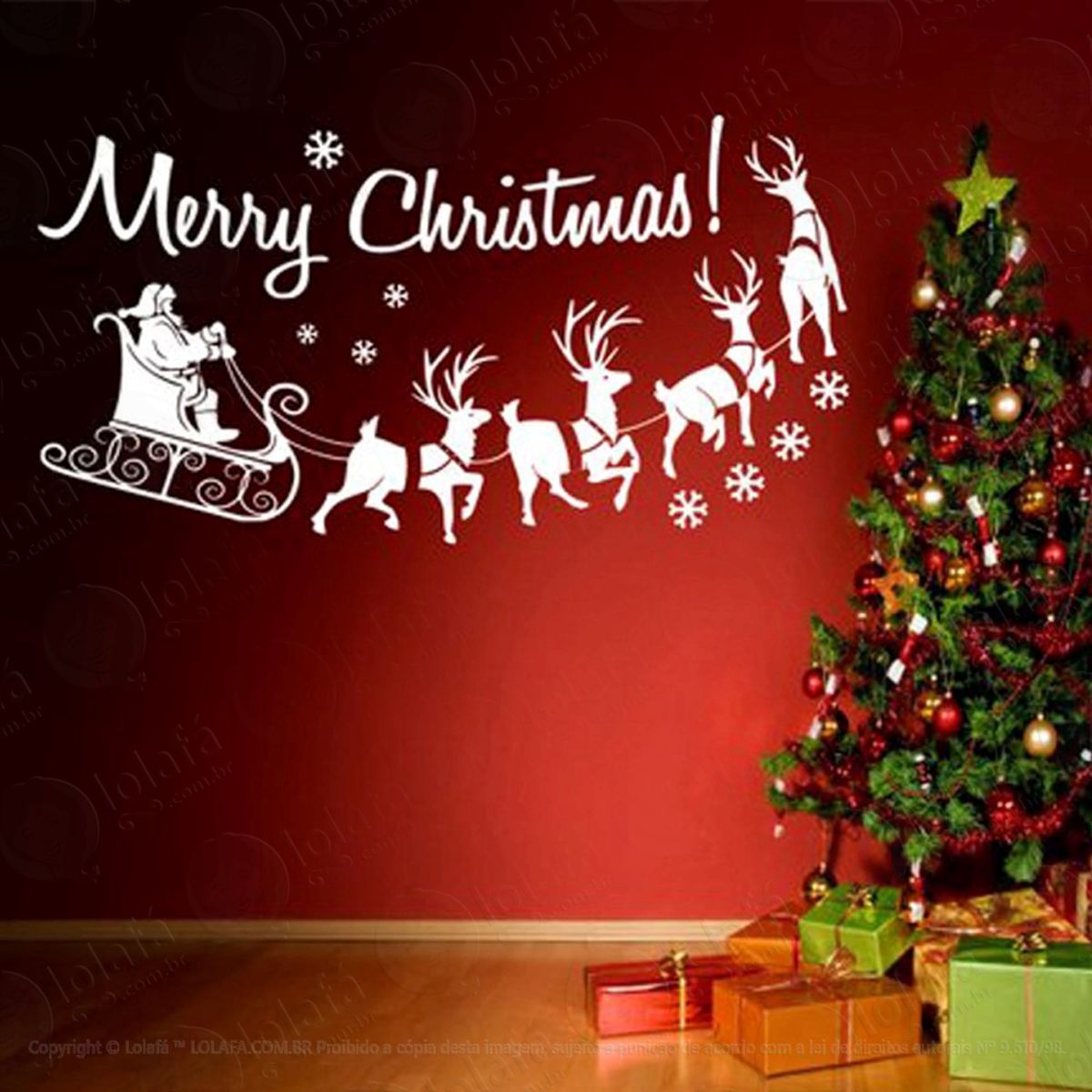 Trenó Christmas Adesivo de Natal para Vitrine, Parede, Porta de Vidro - Decoração Natalina Mod:98