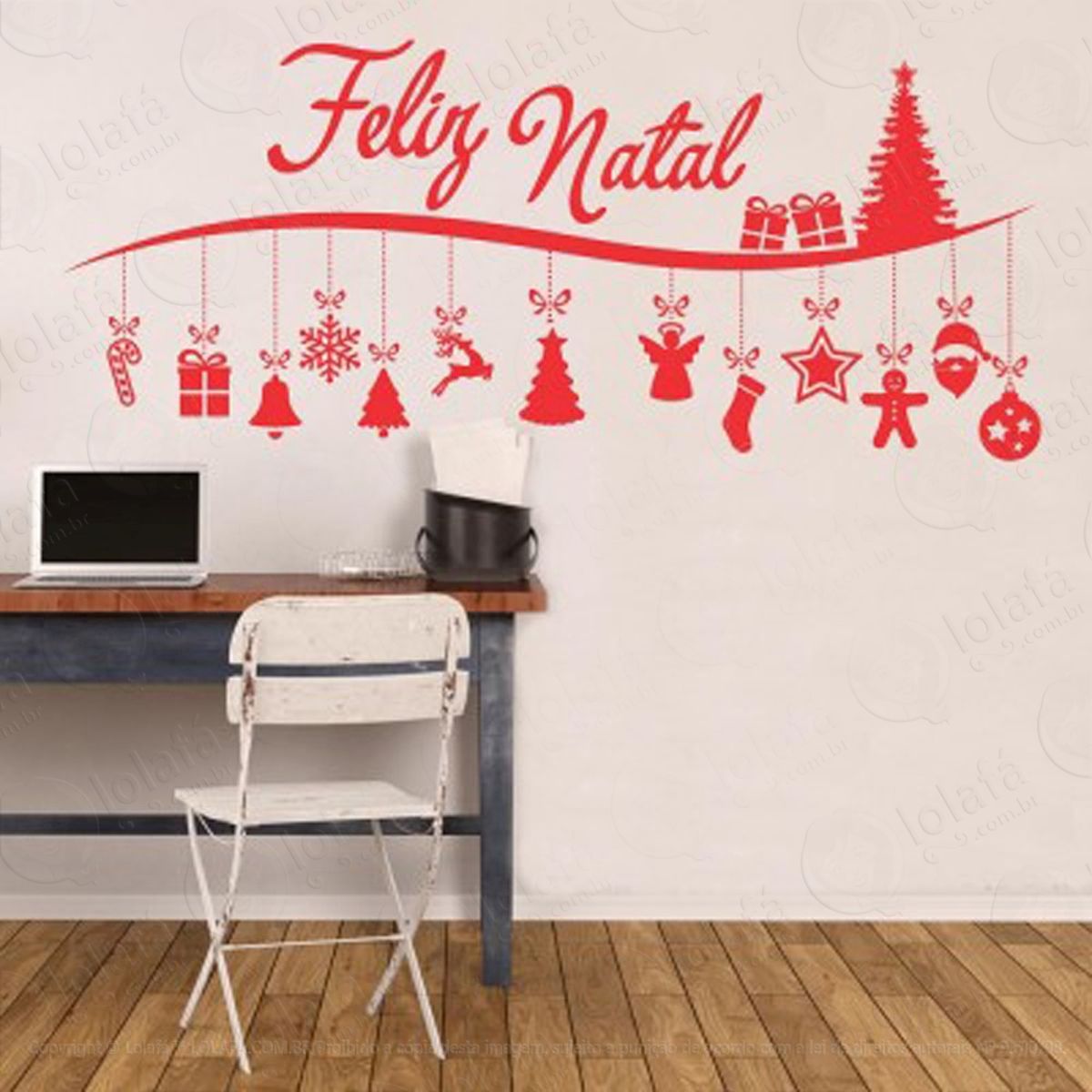 Feliz Adesivo de Natal para Vitrine, Parede, Porta de Vidro - Decoração Natalina Mod:110