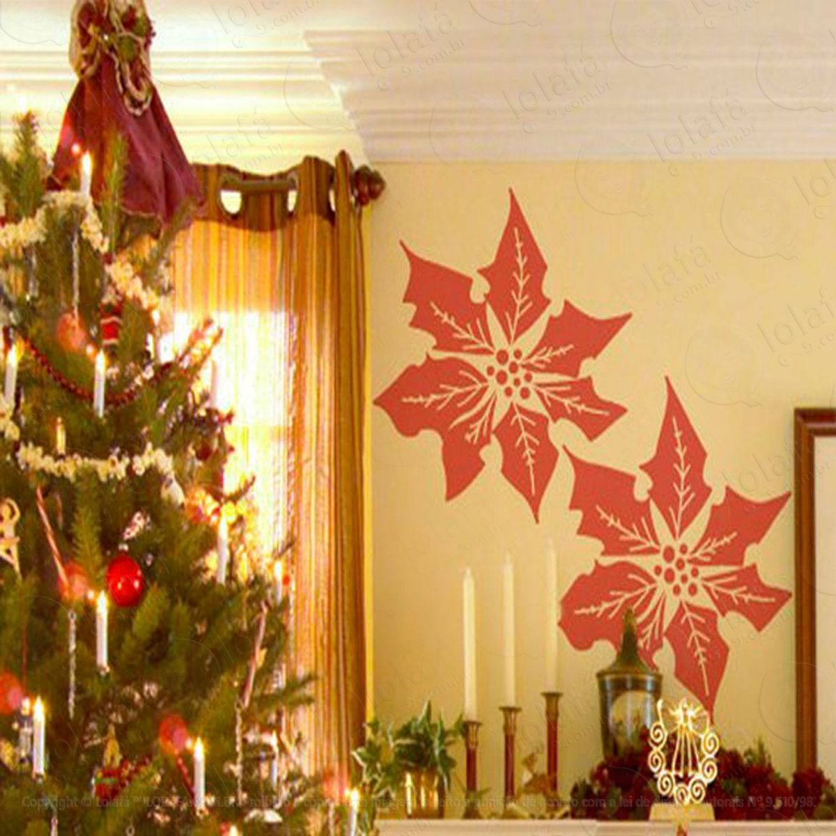 Flores Adesivo de Natal para Vitrine, Parede, Porta de Vidro - Decoração Natalina Mod:112