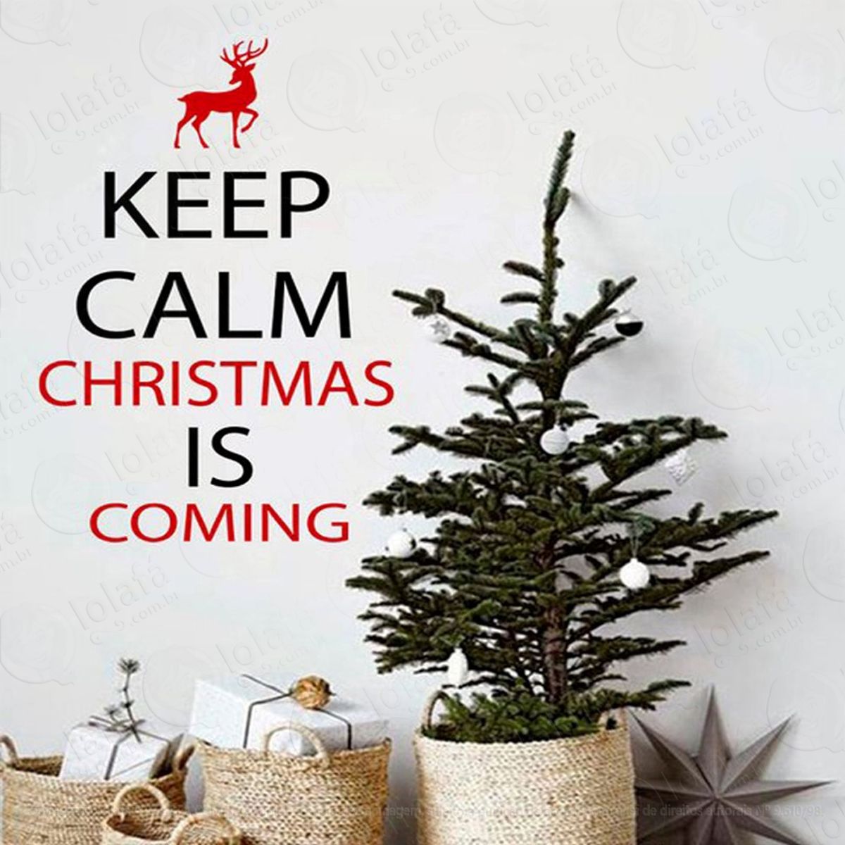 Keep Calm Adesivo de Natal para Vitrine, Parede, Porta de Vidro - Decoração Natalina Mod:122