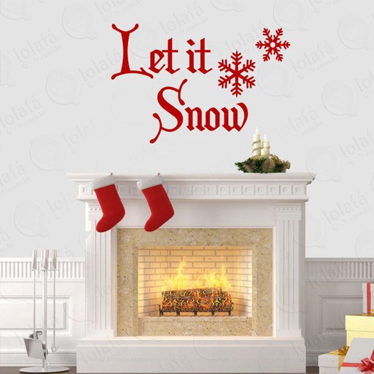 Let It Snow Adesivo de Natal para Vitrine, Parede, Porta de Vidro - Decoração Natalina Mod:123