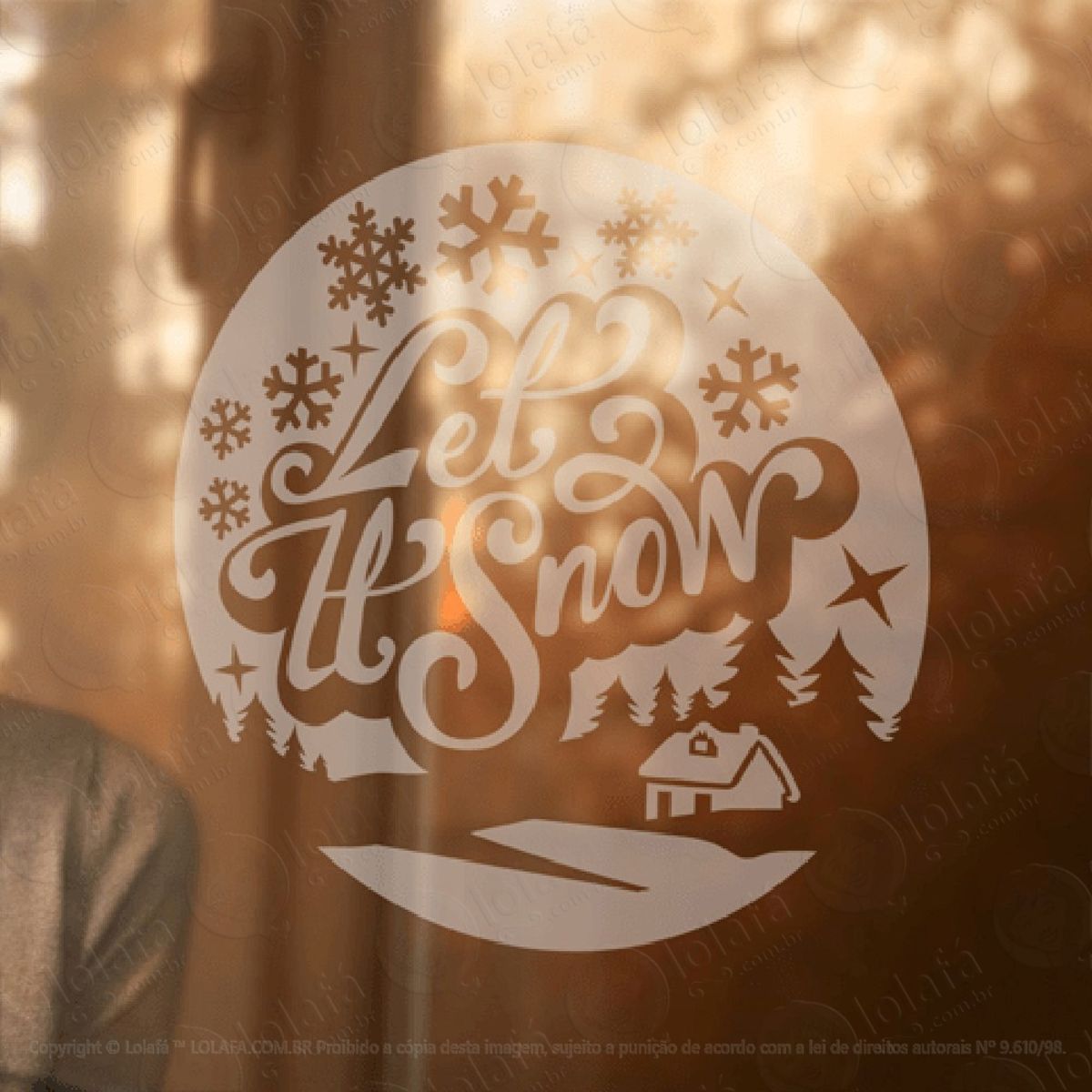 Let It Snow Adesivo de Natal para Vitrine, Parede, Porta de Vidro - Decoração Natalina Mod:124