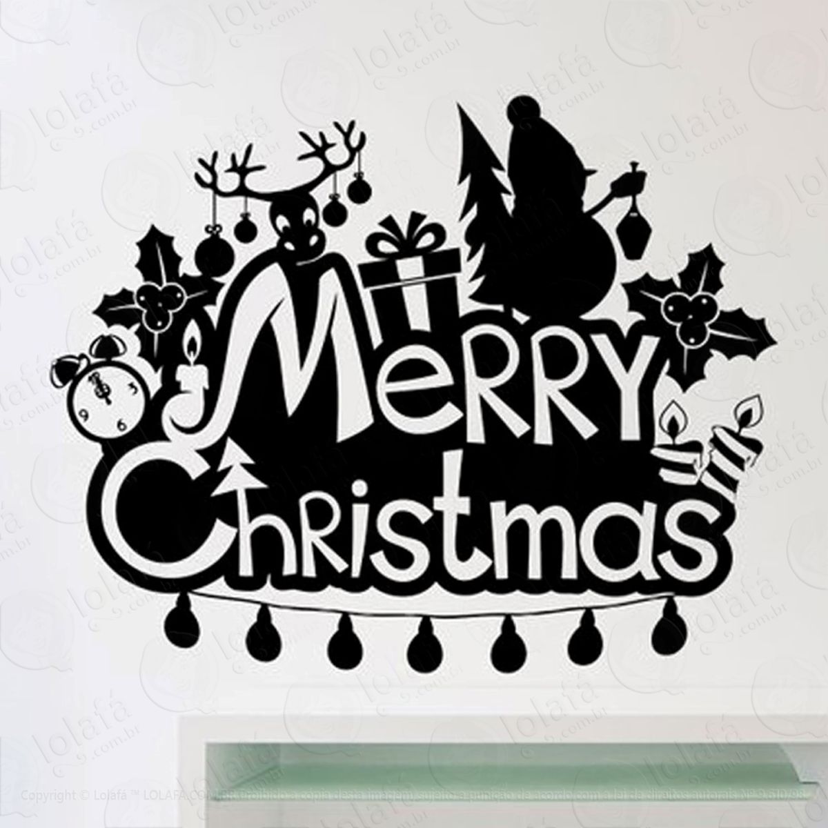 Marry Christmas Adesivo de Natal para Vitrine, Parede, Porta de Vidro - Decoração Natalina Mod:131